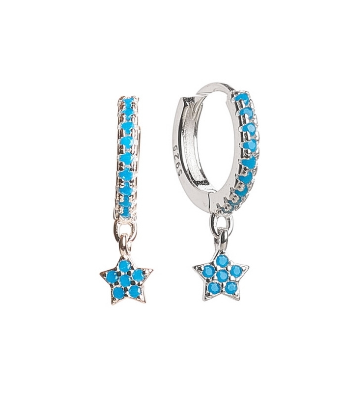 PENDIENTES ARO PLATA ABALORIO ESTRELLA AZUL - Imagen 2