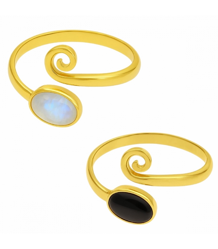 ANILLO AJUSTABLE DE PIEDRA NATURAL BAÑO ORO 18k